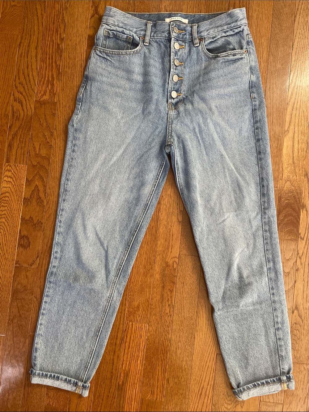High-Rise Light Blue Boyfriend Jeans with Button Fly